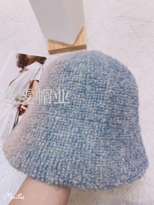 INS Style Korean Style Gradient Yarn Bucket Hat Women's Wool Knitted Warm Hat Please Note the Color When Placing an Order