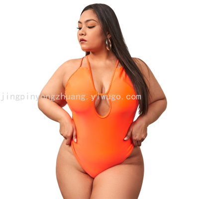 Plus-Sized Swimsuit European and American Bikini 2021 New Swimsuit Siamese plus Size Outer Single Swimsuit