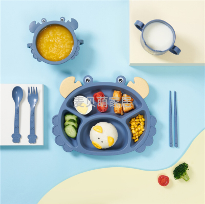 Maoxiang UK Children's Dinner Plate Grid Cartoon Kindergarten Children's Tableware Set Eating Bowl Cup Baby Bowl