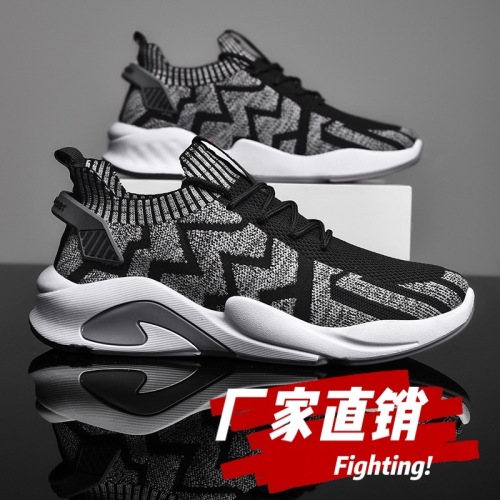 Source Manufacturers Summer round Head Leisure Flyknit Injection Shoes Front Lace Low Top Spot Black Textile Shoes