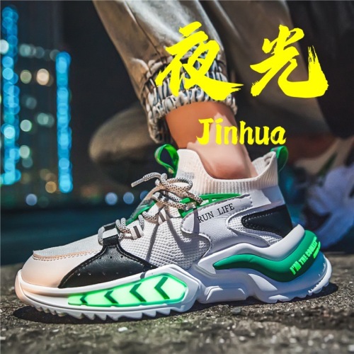 Luminous Mid-Top Spot round Head Injection Molding Flying Woven Flat Heel Mesh Front Lace-up Casual Men‘s Fashionable Sports Shoes