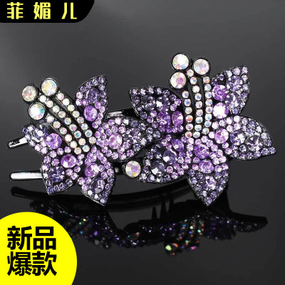 Kaka Barrettes Large Back Head Rhinestone Headdress Top Clip Three-Jaw Clamps Temperamental Mother Hairpin