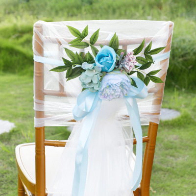 Nordic Hotel Wedding Event Mori Style Chair Back Flowers Western-Style Wedding Props Banquet Artificial Flower Chair Back Decoration Chair Cover