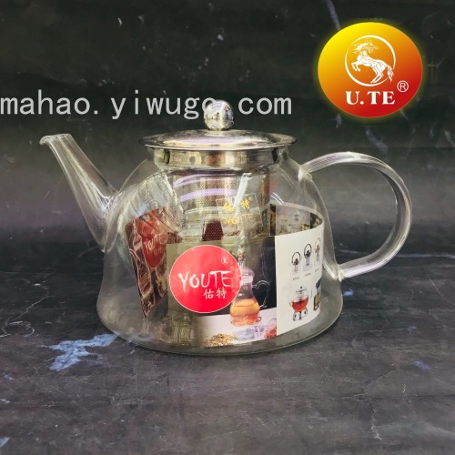 High Temperature Resistant Borosilicate Glass Teapot Stainless Steel Strainer Teapot 