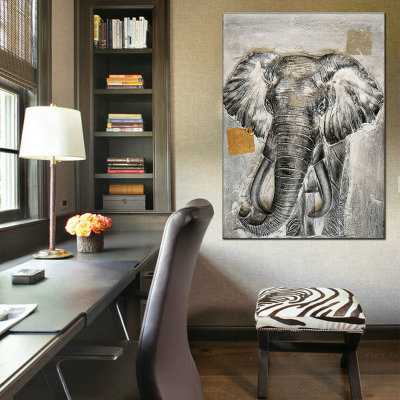 European and American Decoration Elephant Decorative Painting Bedroom Living Room Hanging Painting Animal Oil Painting Wooden Frame Sofa Wall Background Painting
