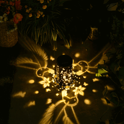 Solar Hummingbird Projection Lamp Iron Hollow Outdoor Villa Garden Courtyard Solar Lantern Can Be Floor Outlet Hanging Lights