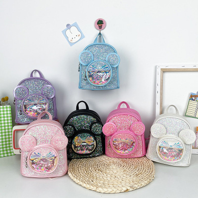 Children's Bags 2021 New Cute Big Ears Small Backpack Colorful Sequined Girls' Backpack Toddler and Baby Schoolbag