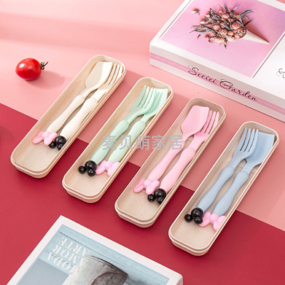 Wheat Straw Household Children's Cartoon Spoon Fork Tableware Gift Set Portable Tableware Marketing Gift Gift Gift