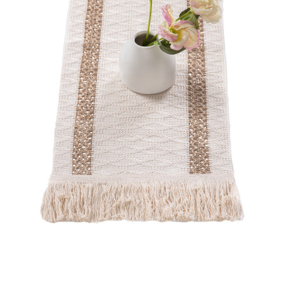 Amazon Table Runner New Cotton and Linen Color Matching Tablecloth Coffee Table Cloth Bed Runner Cross-Border Tassel Tab