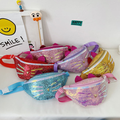 Foreign Trade Wholesale Children's Bags 2021 Summer Cartoon Waist Bag Colorful Sequined Girl Chest Bag Western Style Crossbody Bag for Girls