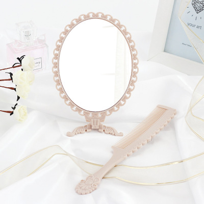 Retro Desktop Makeup Mirror Folding Mirror Anna Comb Carved Dressing Mirror Comb Set Folding Single Side Hand-Hold Mirror