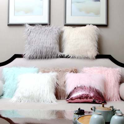 Factory Supply Long Hair Sequin Stitching Pillow Long Hair Pillow New Pillow/Couch Pillow/without Core