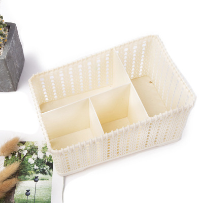Small Desktop Storage Basket Office Imitation Rattan Hollow Craft Storage Box Household Stationery Storage Pen Holder