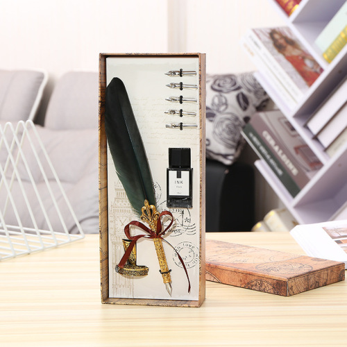 european-style retro feather pen kit li gift pen dipped in water pen gift box british birthday gift wholesale