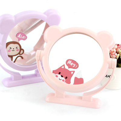 Printing Desktop Makeup Mirror Bear Creative Desktop Mirror Rotary Table Mirror Candy Color Portable Double Mirror