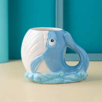 Internet Celebrity Ceramic Cup Creative 3D Whale Cup Cartoon Shaped Cup Large Capacity Mug Coffee Cup Ceramic Small Flower Pot