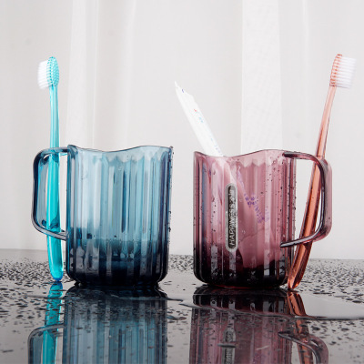 Teeth Brushing Cup Curved Cup Creative Mouthwash Cup Household Toothbrush Cup Couple Cup Plastic Transparent Cup with Handle