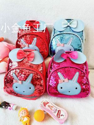 Cross-Border Exclusive Sequin Bow Rabbit Backpack Girls' Student Schoolbag Trendy Street All-Match Children Backpack