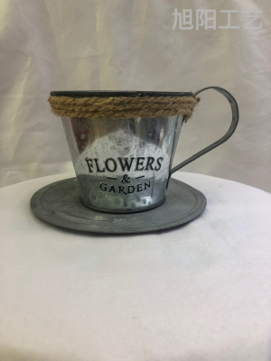 Retro Iron Art Flower Pot Green Plant Succulent Metal Pots Old Flower Pot Cup and Saucer Shape Flower Pot Storage