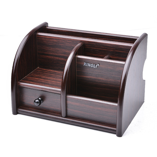 [Factory Direct Sales]] supply Multifunctional Creative Wooden Office Stationery Wooden Pen Container （with Drawer） business Card Holder