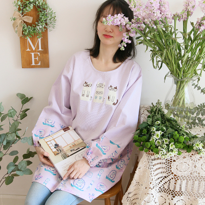 New Korean Style Idyllic Fashion Cartoon Painting Overclothes with Sleeves Bib Antifouling Kitchen Clothes Work Clothes Long Sleeve Apron