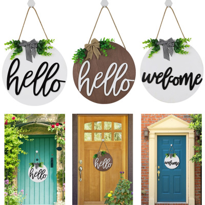 Country Style Welcome Front Door Mural Wall Decoration Wooden Ring Welcome Board Cross-Border E-Commerce Wooden Doorplate Spot Goods