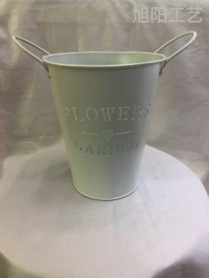 New Iron Cylinder Flowerpot Flower Shop Decoration Flowers European-Style Iron Floor Bucket Hollow Vase Crafts