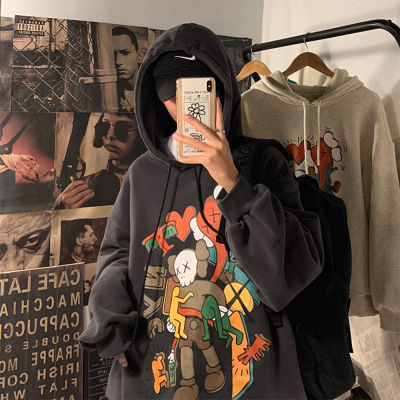 Winter Ins Fashion Brand Hooded Sweater Men's Trendy Loose New Coat Boys Handsome Top Clothes Hip Hop Hoodie