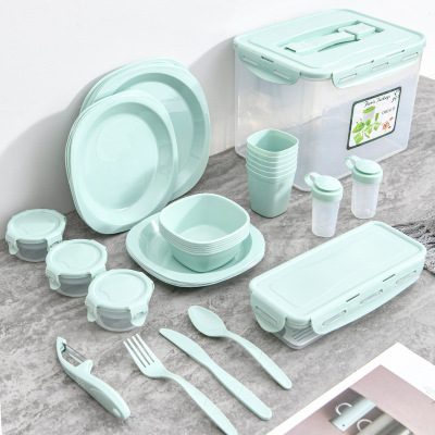 Portable Tableware Box Set Outdoor Camping Outing Portable Camping Picnic Plastic Tableware