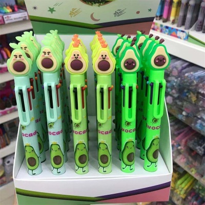Internet Celebrity Avocado 6-Color Ballpoint Pen Multi-Color Cute Creative Press Girl Multi-Function Student 6 Color Pen