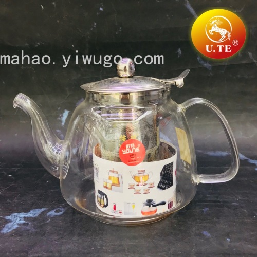 High Temperature Resistant Borosilicate Glass Teapot Stainless Steel Strainer Teapot