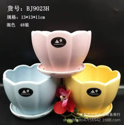New Nordic Matte Mixed Color Petal Shape Ceramic Flower Pot with Base Indoor Desktop Flower Pot Factory Wholesale
