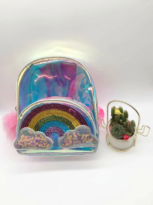 Unicorn Rainbow School Bag Transparent Magic Color Waterproof Children Backpack Large Capacity Student Backpack Girl Backpack