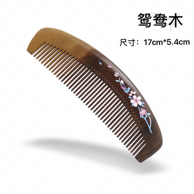Factory Direct Sales New Natural Log Nanmu Painted Comb Whole Wood Mandarin Duck Wooden Comb Moon-Shaped Comb