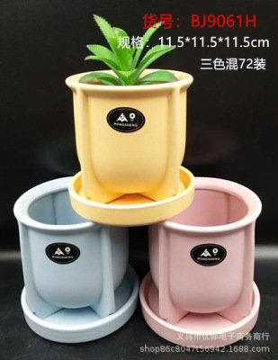 Flower Pot Ceramic with Tray Matte Color Simple Modern Nordic Indoor Desktop Green Plant Flower Pot Factory Clearance