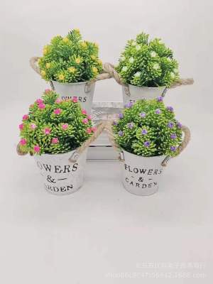 Artificial Plant Water Plants Small Flower Hemp Rope Iron Bucket Potted Home Decoration Fake Floriculture Creative Gift Decoration Wholesale