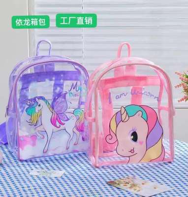 New Unicorn PVC Transparent Bag Children's Cartoon Cute Girls' Backpack Kindergarten Princess Schoolbag