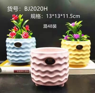 Matte Flower Pot with Tray Succulent Flower Pot Fashion Creative Flowerpot Matte Glaze Simple Multi-Color Flower Pot