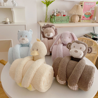 Children's Removable Teddy Plush Small Blanket Newborn Autumn and Winter Quilt Cover Blanket Doll Pillow Winter Blanket