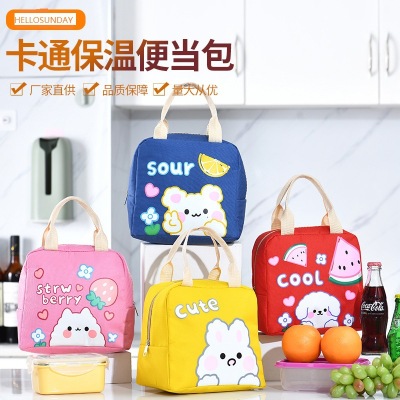 Cute Cartoon Expression Lunch Bag Ice Pack Portable Thickened Waterproof Canvas Lunch Box Bag Lunch with Rice Insulated Bag