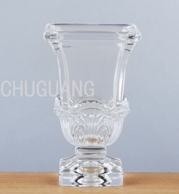 Yuxing Glass High-End Super Thick Hydroponic Relief Square Mouth Pattern Transparent Glass Vase Dining Table Crystal Flower Device