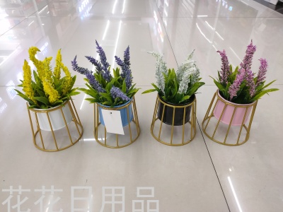 New Iron Frame Iron Bucket Lavender Artificial Flower Bonsai Decorations European Style Ornaments