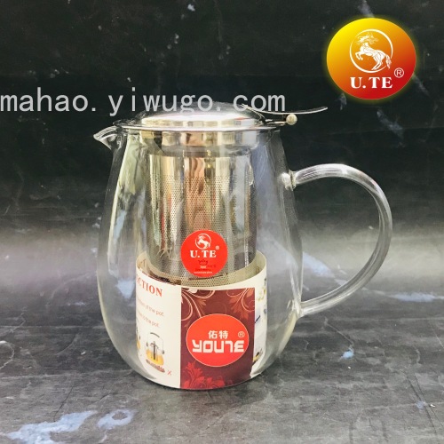 high temperature resistant borosilicate glass teapot stainless steel strainer short mouth teapot