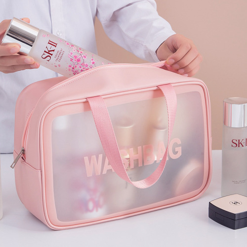 Korean Portable Large Capacity Portable Travel Transparent Wash Bag Pu Waterproof Frosted Cosmetic Bag Skin Care Products Storage Bag 