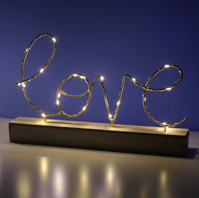 Wrought Iron Wood Bottom Letter Small Night Lamp