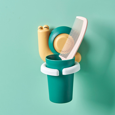 Cartoon Children's Toothbrush Holder Seamless Wall-Mounted Snail Storage Rack Household Wash Tooth Cup Tooth Mug Set Rack