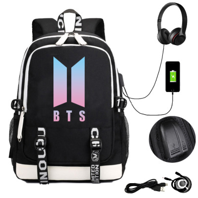 Cross-Border Hot Selling BTS Bullet-Proof Youth League Backpack USB Rechargeable Backpack Large Capacity Student Schoolbag Wholesale