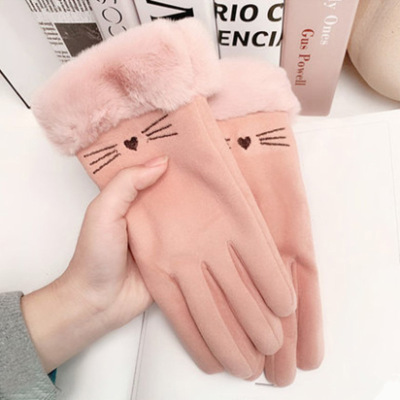 Winter Female Student Cute Thickening Fleece-Lined Warm Women's Gloves Outdoor Cycling Touch Screen Gloves Cold-Proof Gloves
