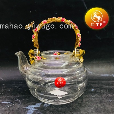 High Temperature Resistant Straight Fire Thread Borosilicate Glass Loop-Handled Teapot