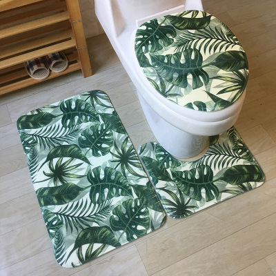 Nordic Greenery Flannel Printed Mat Door Mat Absorbent Non-Slip Household Foot Mat Bathroom Toilet Three-Piece Carpet